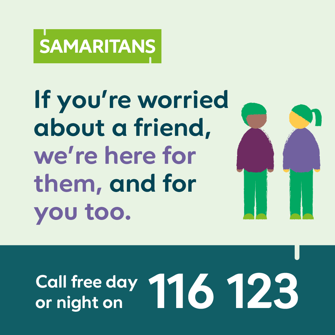 Remember: if you're supporting someone who is struggling, you can always talk to us about any worries you're having. We're here 24/7 💚