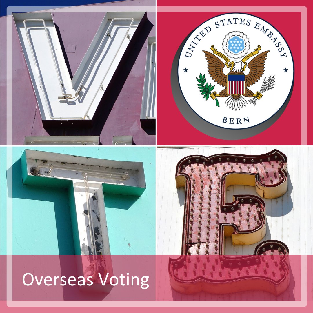 ⏰ Voting season is upon us! U.S. Embassy Bern is here to help U.S. citizens living in 🇨🇭 & 🇱🇮 prepare. Visit our website to see a complete list of the services we provide to help you vote. 🗳️ 👉 ch.usembassy.gov/u-s-citizen-se… 👉 FVAP.gov