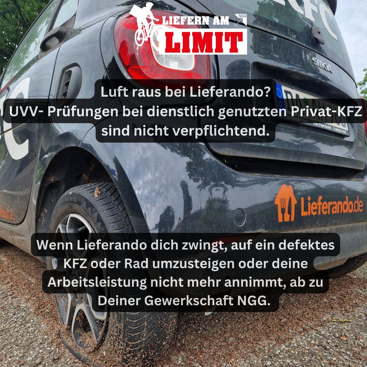 Und wieder Chaos bei #Lieferando. Unternehmen zwingt Kuriere zu UVV- Prüfung bei privaten, dienstlich genutzten KFZ. Unzulässig. Wer sich weigert, wird nicht eingeteilt. Oder aber muss fragwürdiges Pedelec oder Dienst- KFZ nutzen. Lösung: Ab zur <a href="/GewerkschaftNGG/">Gewerkschaft NGG</a> #liefernamlimit