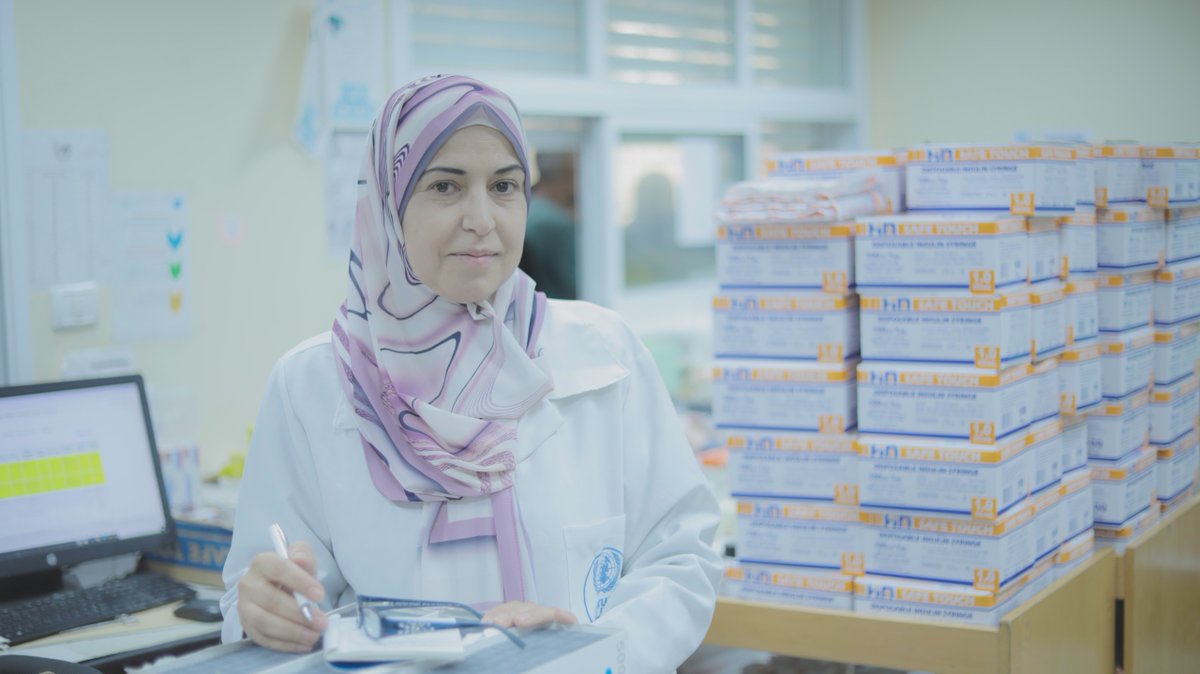 'Many here, especially the most vulnerable, must travel miles to the nearest clinic, and can't always make the journey” Along with her @UNRWA colleagues, Huda Ismail, a pharmacist displaced by the war, works with unwavering commitment to support the people of #Gaza #CeasefireNow
