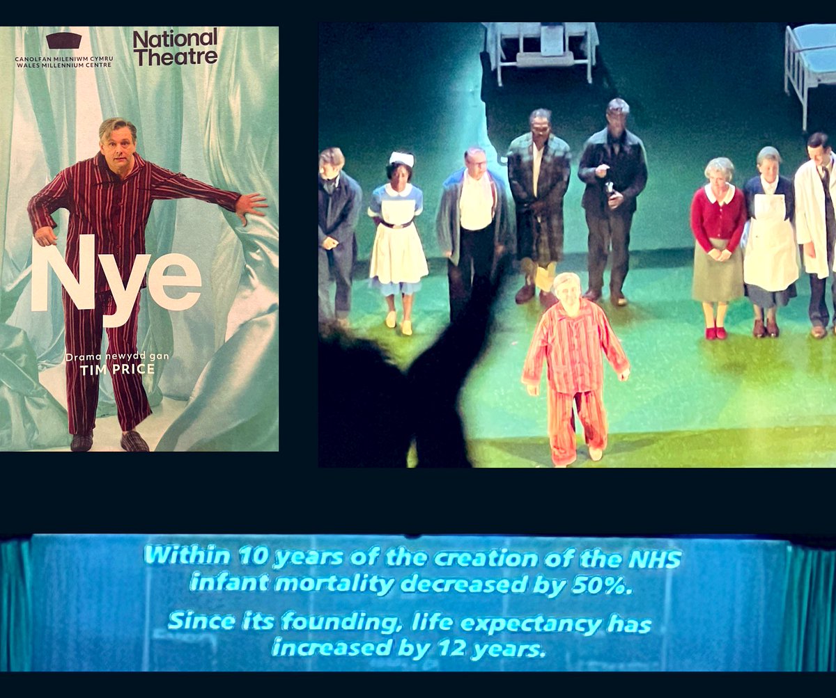 Wow. About last night. Michael Sheen spectacular as #Nye Bevan, Health Minister, 1948 who launched the #NHS to treat people based on clinical need not ability to pay.  It brought tears to my eyes; the standing ovation from the audience of many NHS staff & patients said it all 👏🏻