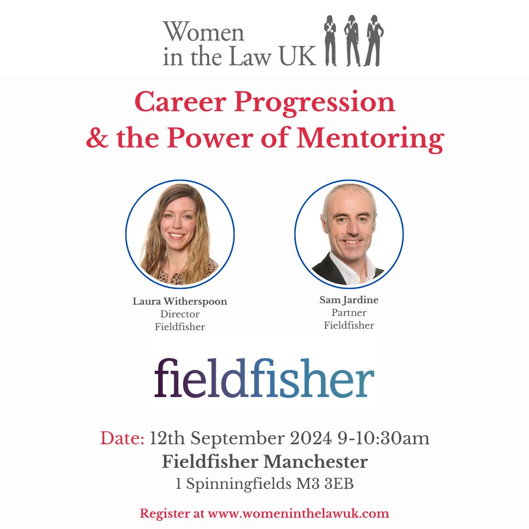 #CareerProgression & the Power of #Mentoring is the topic for our morning seminar on 12th Sept, kindly hosted by @Fieldfisher #Manchester. Please book your tickets here: womeninthelawuk.com/career-progres…
#WomenintheLawUK #law #LawCareer #LegalCareer #Mentor #barrister #solicitor #lawyer