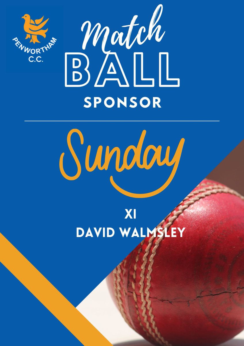 Thanks to David Walmsley for his match ball sponsorship today for the Sunday XI home game against Thornton Cleveleys CC 🏏