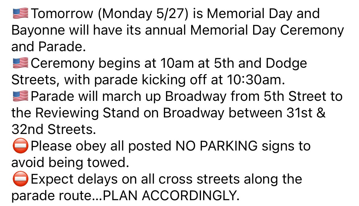 🇺🇸Traffic Alert🇺🇸 #HonorTheFallen #MemorialDay @CityofBayonne @DavisForBayonne