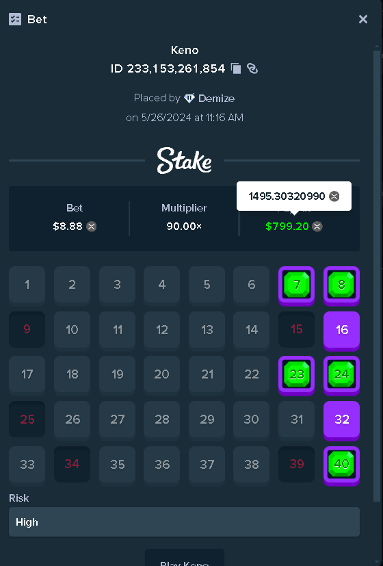 demize21's tweet image. Original #keno @stake @StakeEddie coming through once again! 🍀🤑