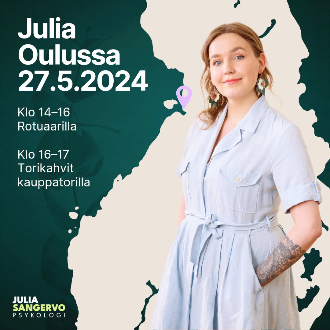 Tule tapaamaan minua maanantaina Oulussa! 💓 Olen kaupungilla 12-18, eli saatan tulla vastaan myös muualla, mutta minut löytää ainakin Rotuaarilla 14-16 ja torikahveilla 16-17! ❤️