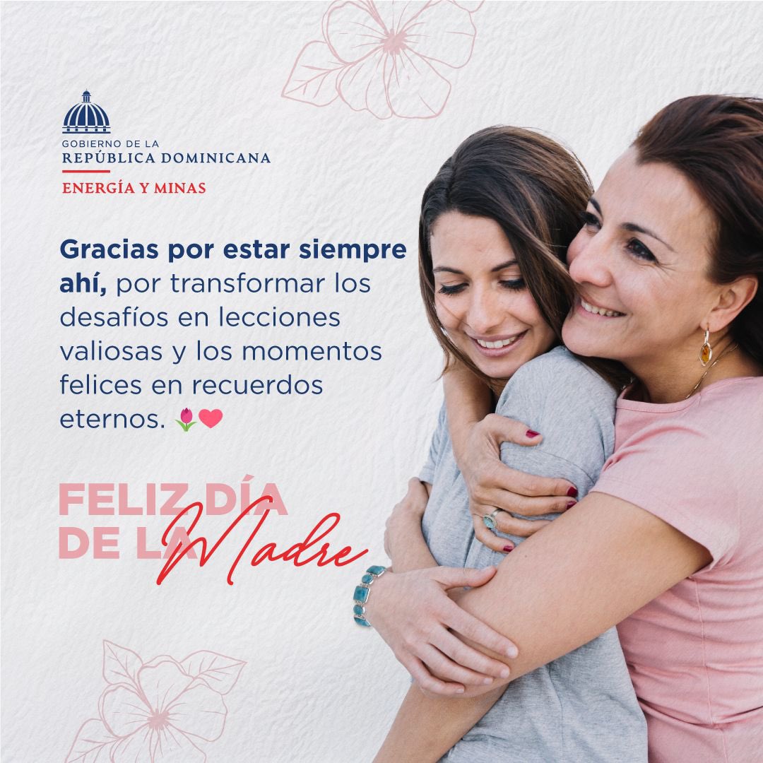 En el Ministerio de #EnergíayMinasRD, celebramos el #DíaDeLasMadres honrando el poder de la maternidad para impulsar el progreso. 

¡Gracias por iluminar nuestro camino y por su incansable dedicación! Hoy y siempre, les deseamos felicidad, amor y energía renovada.