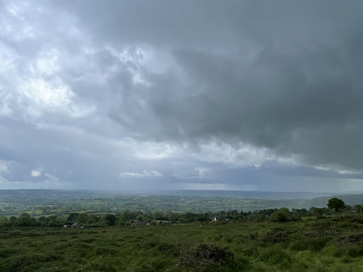 Cloudy skies from Clee Hill, then dark clouds rolled in and it pissed down, torrential