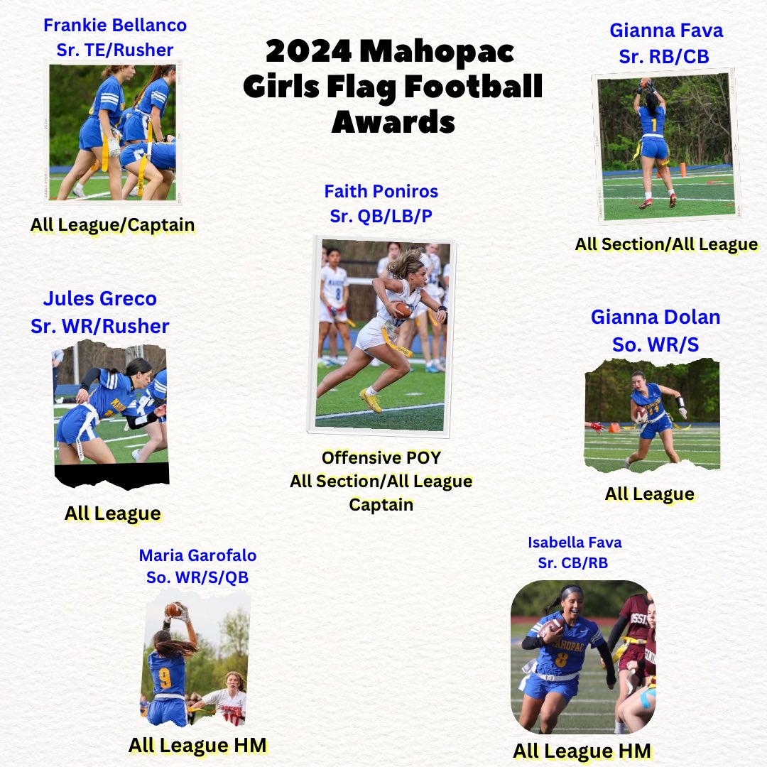 Congrats to our 2024 Award Winners! 1 Offensive Player of the Year, 2 All Section, 5 All League, 2 All League HM, & a TEAM League Championship! Great group of girls who gave everything they had on the field. 🟡🔵🏈 #LGP
@Mahopac_AD @MahopacFB @lohudsports @KDJmedia1 @MahopacNews