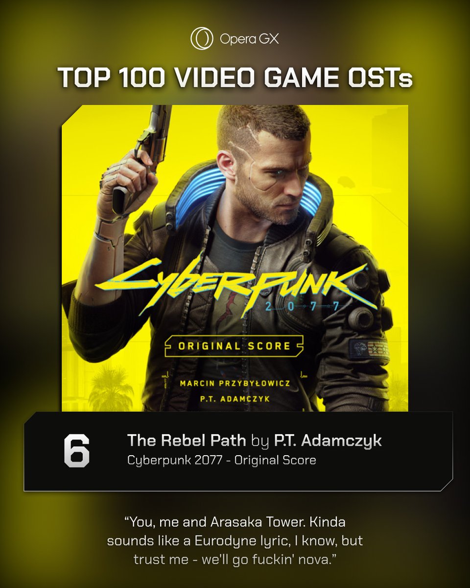 6. Cyberpunk 2077 Top Track: The Rebel Path - P.T. Adamczyk #Top100GameOSTs