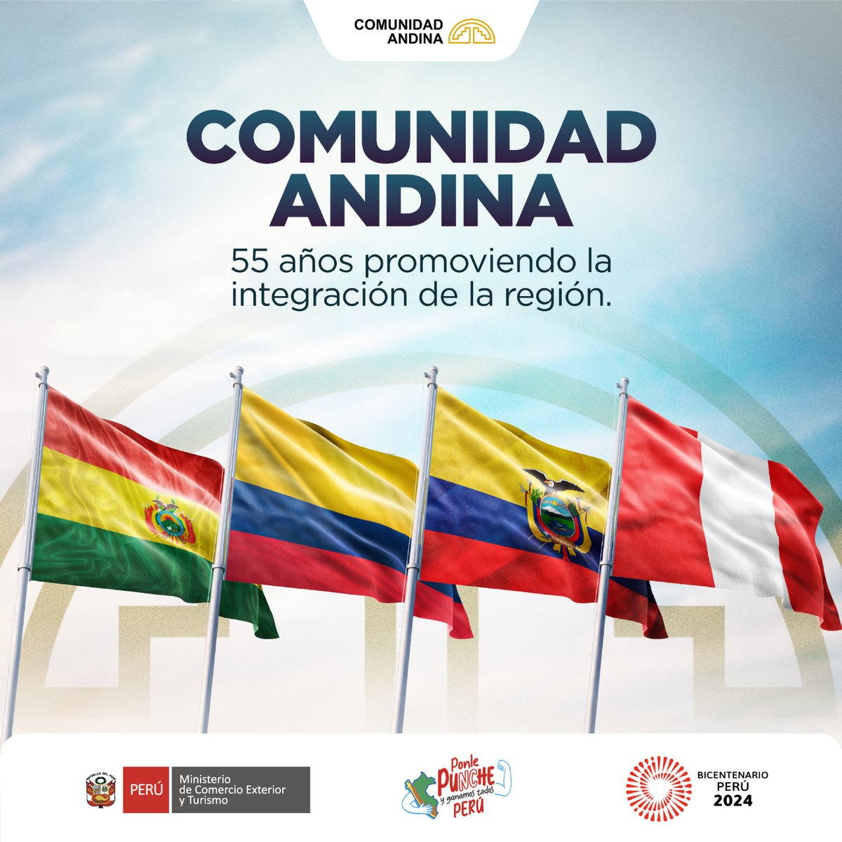 ¡Celebramos 55 años de la @ComunidadAndina !
🎉✨ Un hito en la integración regional, fortaleciendo lazos y promoviendo el desarrollo sostenible en nuestros países. 🌍🤝