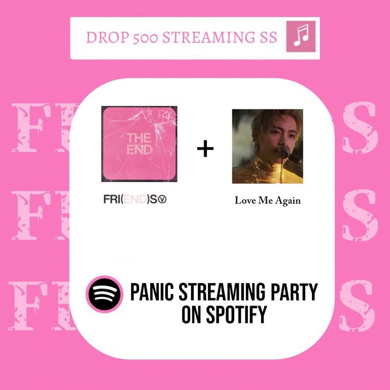 FRI(END)S & LMA PANIC STREAMING 🚨 🎯- 500 SS in 1 hour playlist: spotify.link/Ee4AiyZNUJb 🤍 let's increase streams for FRI(END)S and LMA on global chart & re-enter FRI(END)S BILLIONS CLUB FOR V #LoveMeAgain1B