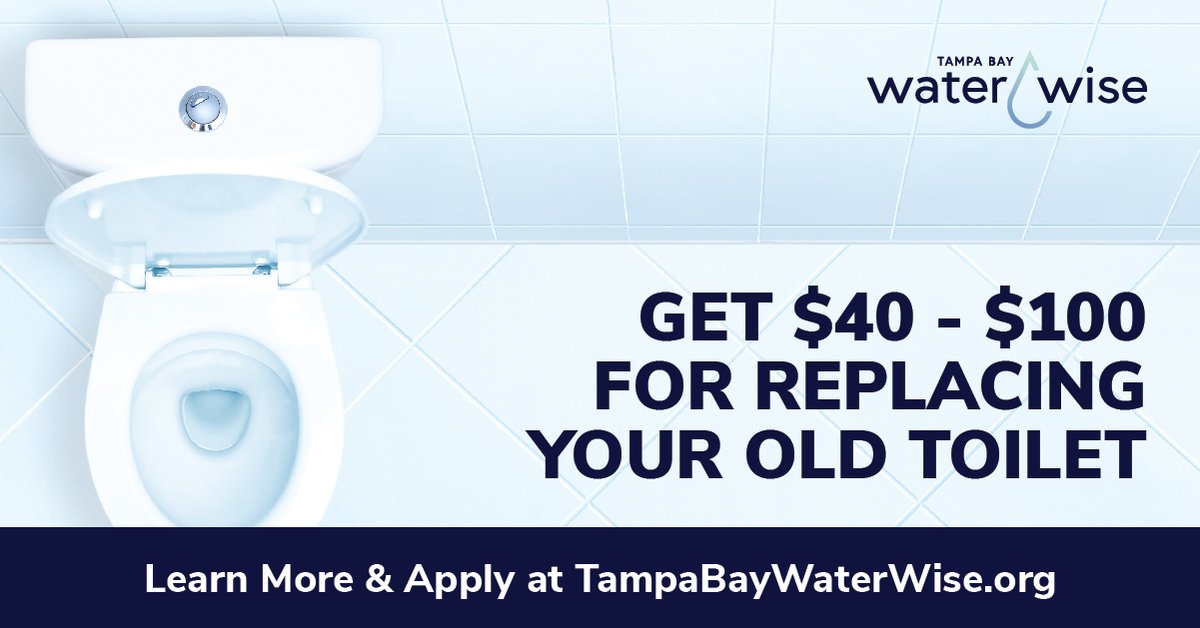 Homeowners can save water and get $40 to $100 from @TBWaterWise by replacing their old toilet with an @EPAwatersense high-efficiency toilet. Click to learn how you can get some serious green today: tampabaywaterwise.org/en/high-effici… #PCUT