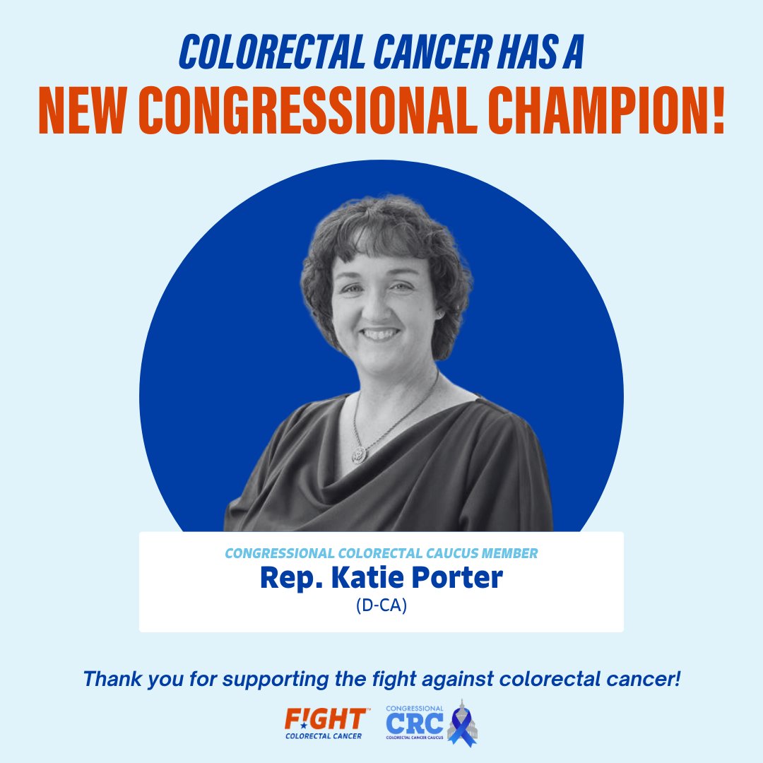 Welcome @RepKatiePorter to the Congressional #ColorectalCancer Caucus!

Encourage your member to join; it takes less than a minute to take action: 
fightcolorectalcancer.org/advocacy/actio…