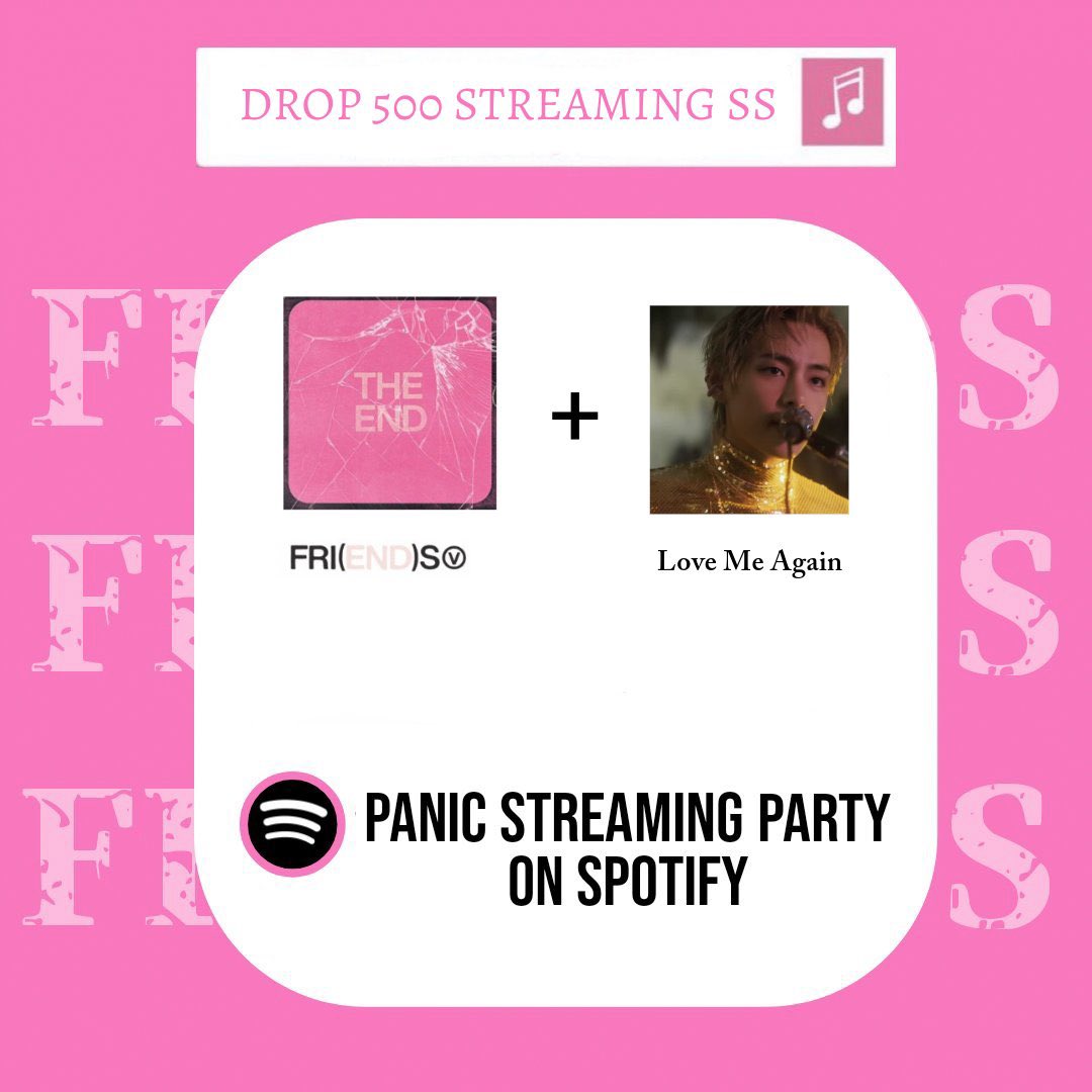 FRI(END)S & LMA PANIC STREAMING 🚨 🎯- 500 SS playlist: spotify.link/Ee4AiyZNUJb 💝Let's increase streams for FRI(END)S and LMA on Global chart & re-enter FRI(END)S BILLIONS CLUB FOR V #LoveMeAgain1B