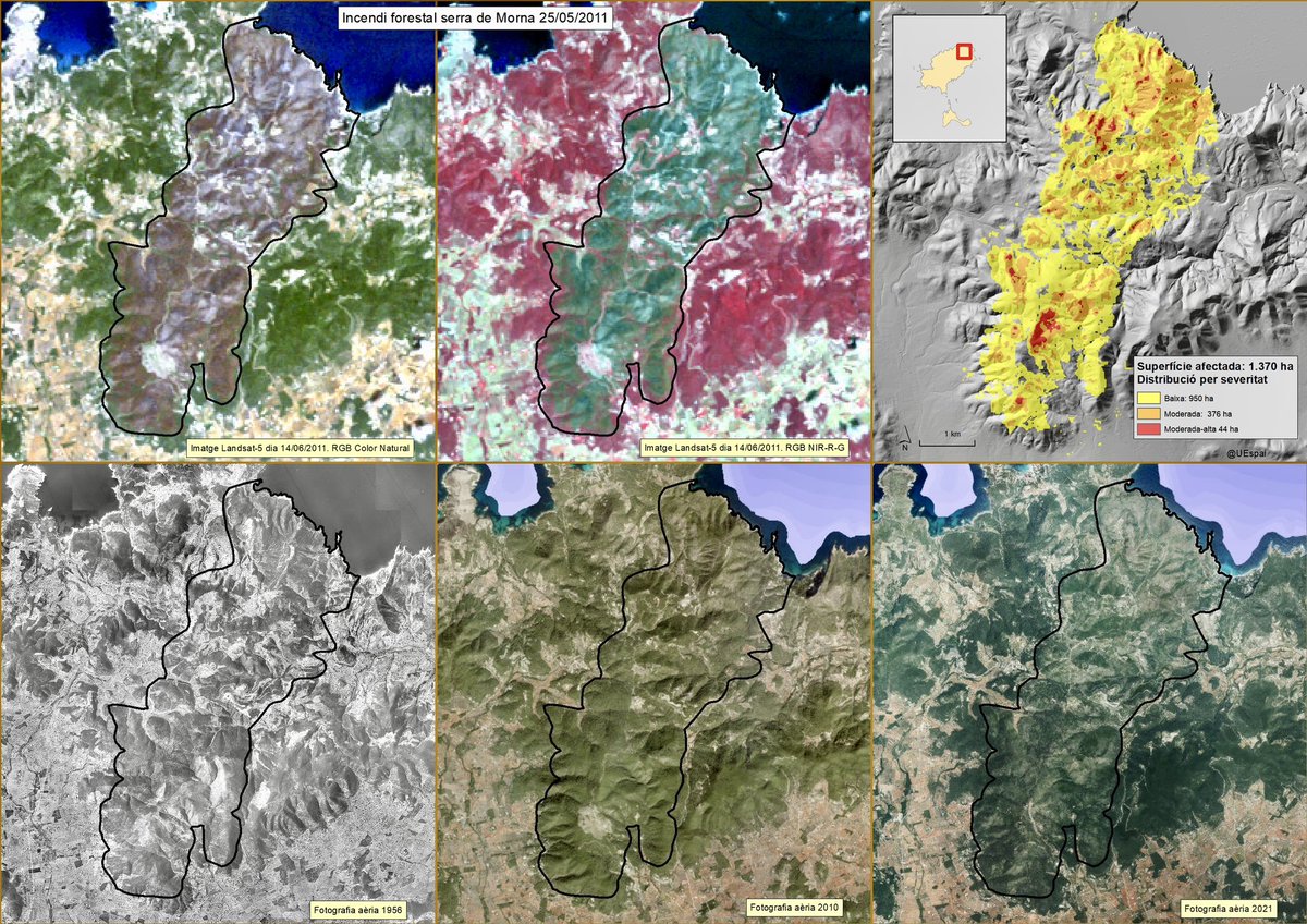 Una imatge del satèl·lit Landsat-5 de dia 14/06/2011 permet reconstruir la petjada de l'incendi, amb un mapa de severitat dibuixant una sèrie 'd'illes verdes' dins el perímetre.