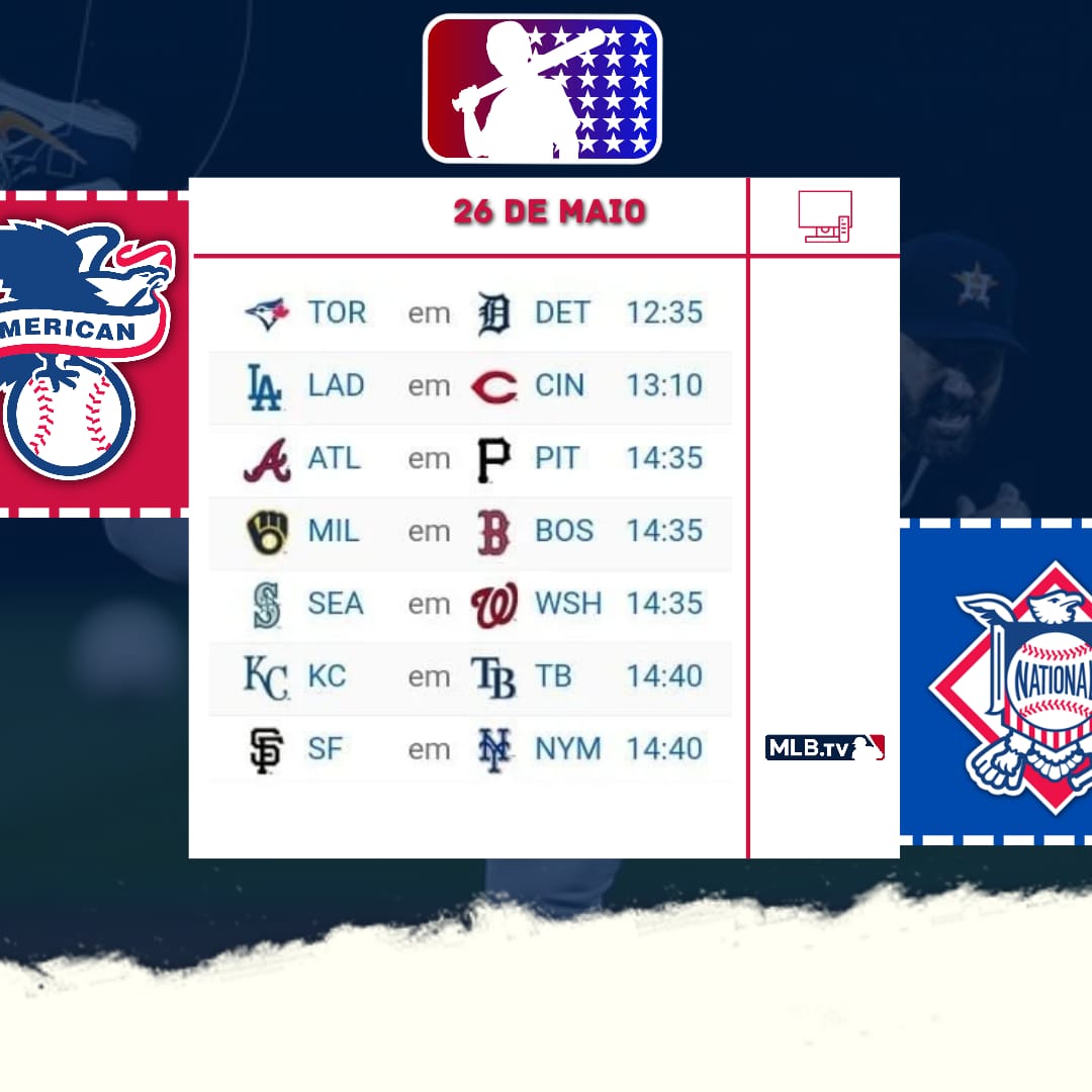 Segue os horários dos jogos de hoje 26 de Maio!!!

#MLB #MLBTwitter #MLBnaESPN #MLBnoBrasil #MLBtwt #MLBTogether #MLBxESPN