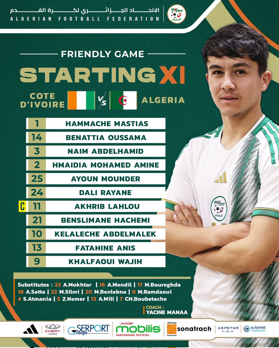 Starting XI | التشكيلة الأساسية #LesVerts_U20 | #123vivalAlgérie🇩🇿