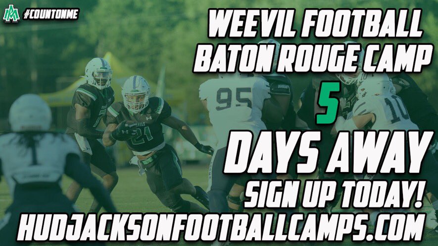 HUD JACKSON FOOTBALL CAMPS-BATON ROUGE CAMP IS ONLY 5 DAYS AWAY! 📍East Ascension High School 📅 May 31st ⏰Check-In 11:30 AM - 1:00 PM Sign Up Today!!! hudjacksonfootballcamps.com