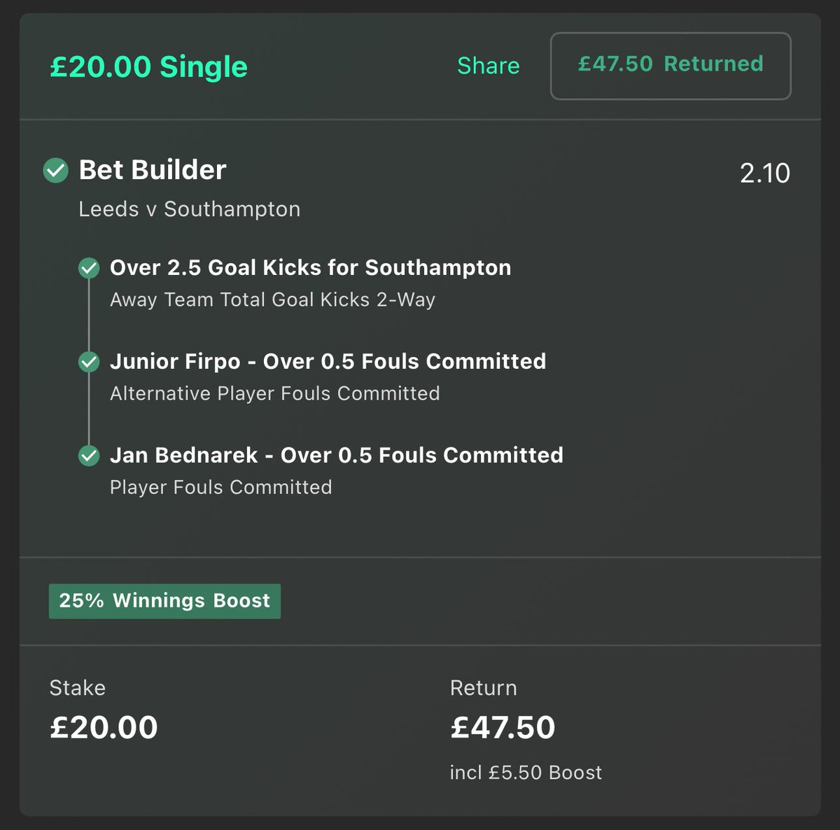 😍 BOOOM! 

£20 staked on all of our bet builders this season has now returned £1,101.50 profit ✅💰

We will giveaway £20 from the winnings to someone who LIKES this post!!! ❤️