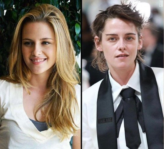 Kristen Stewart, que fuera la actriz mejor pagada del planeta, antes (con 18 años) y después de la infección progresista (con 34 años). ¿Qué tal el cambio?