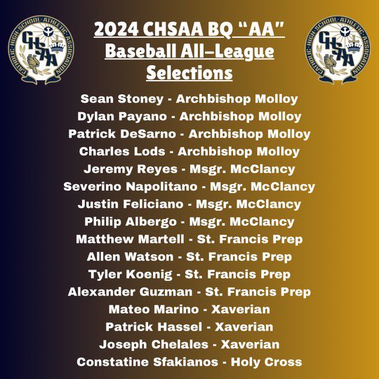 CHSAA Brooklyn- Queens Baseball All League Team ⚾️
Congratulations!