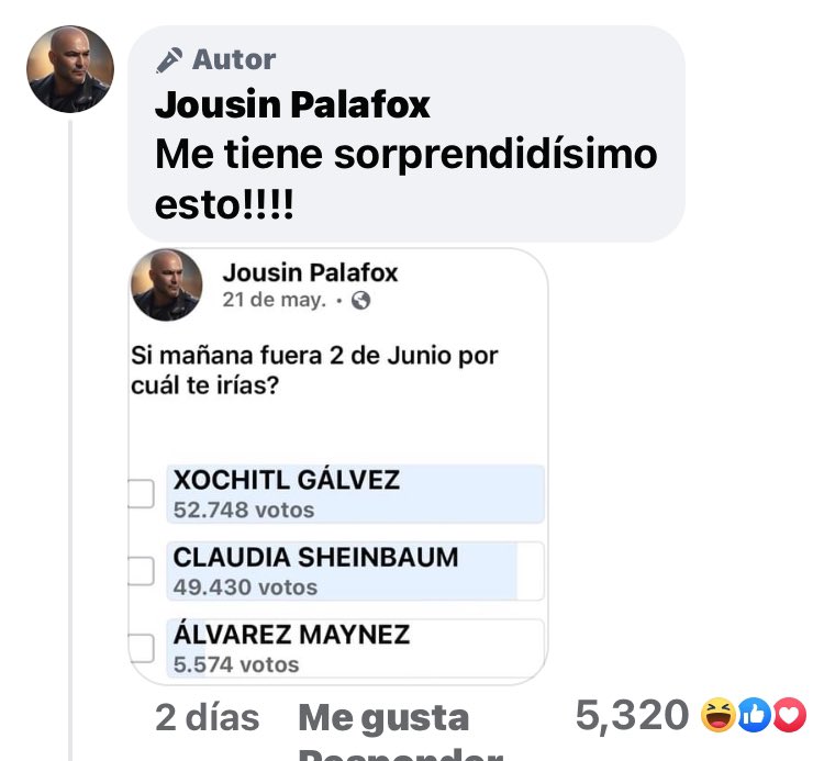 Vengo de facebook les traigo chisme, el chairo que hizo la encuesta está infartado porque XÓCHITL VA GANANDO 😂 ¡VAMOS A GANAR! #XochitlGálvezPresidenta