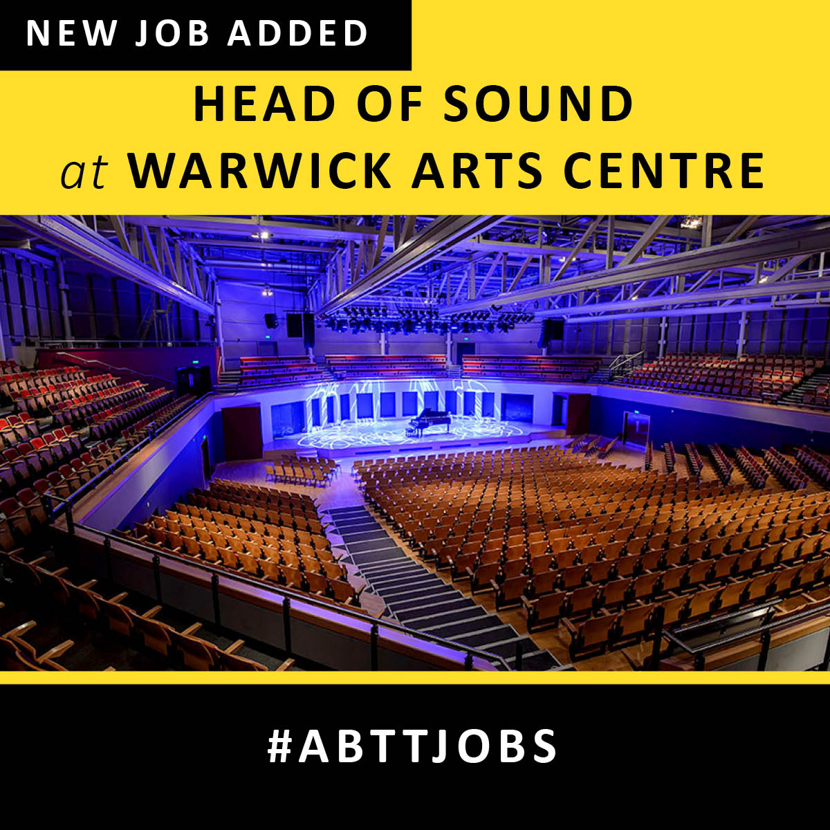 Warwick Arts Centre is looking for a reliable, adaptable and intuitive Head of Sound to join the team and lead their sound department playing a pivotal role in bringing live events to life. Find out more and apply now here: abtt.org.uk/jobs/head-of-s… #ABTTjobs