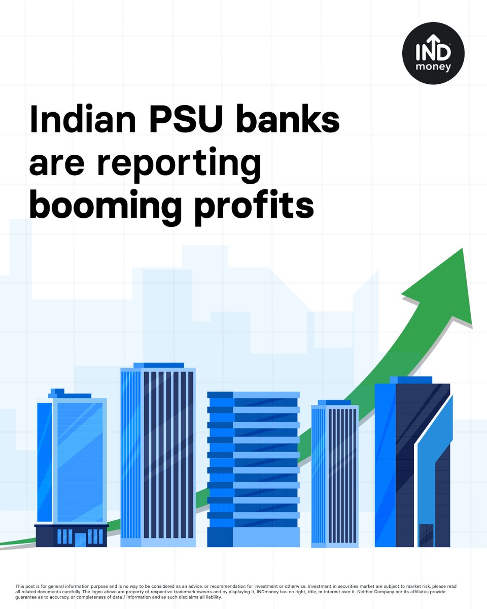 PSU bank stocks are soaring! 🚀

All 12 public sector banks hit a record ₹155,195 crore profit in FY24. 

That's nearly 300% more than 3 years ago!

Which banks are leading?  Let's find out in this visual thread. 🧵👇

#Stockstowatch #stocksinfocus #stockmarketindia