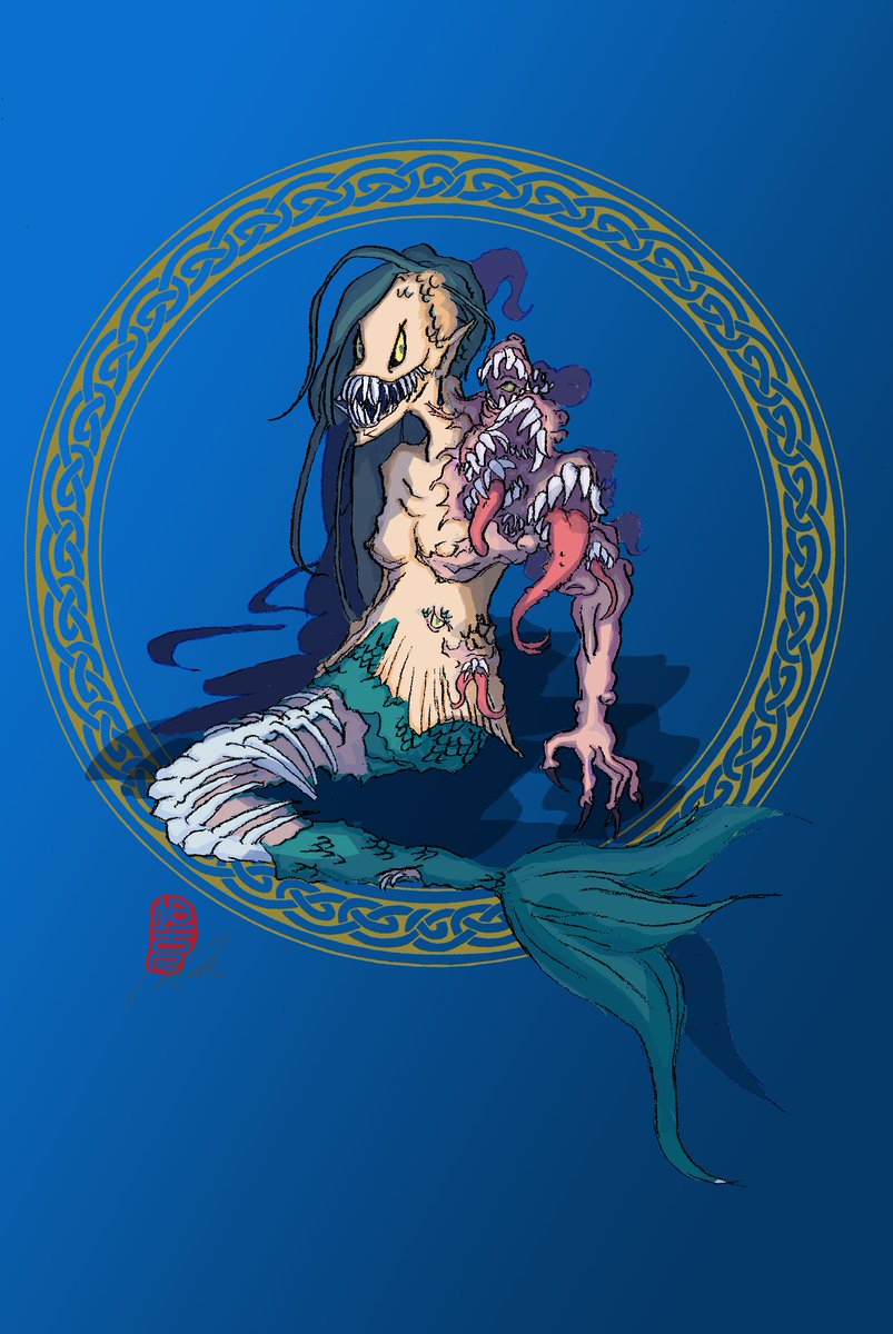 Tankgirly2's tweet photo. Took me only a week!
Yeah I could have spent longer on it but my patience usually wear thin after cleaning the lines haha.
My Mermay piece this year.
#dnd #dungeonsanddragons #macabrehorror #fantasymonster #fantasy #digitalart #artistontwitter  #mermay2024 https://t.co/DTMOS3u9Ie