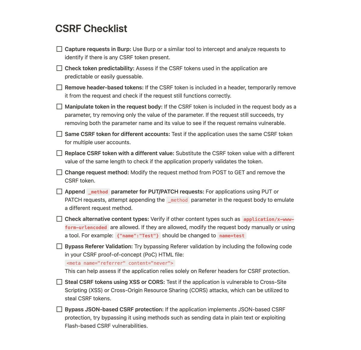 CSRF Checklist