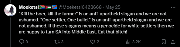 When #PanAfrican racists tell you what they are, believe them. 

(Always make a screenshot in case they have second thoughts to delete their targeted racism and genocidal speech)