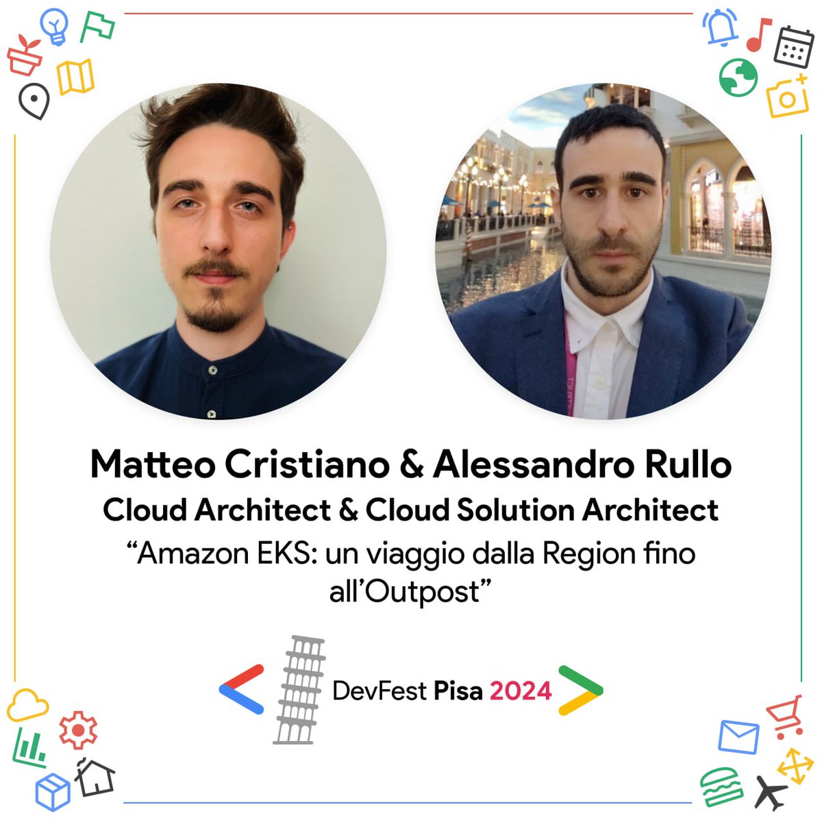 Heyla developers! 🚀
We are thrilled to introduce Matteo Cristiano & Alessandro Rullo as a speaker at DevFest Pisa 2024! 😍

If you haven’t gotten your ticket yet, hurry up! We are waiting for you. 🥰

Get your tickets for free: buff.ly/2thmu4F 🎟
#devfestpisa2024 #pisa