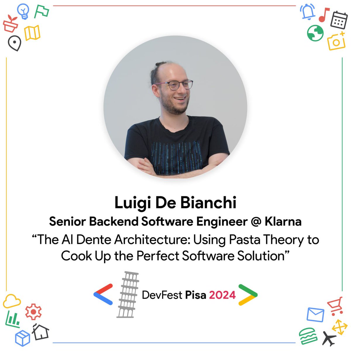 Heyla developers! 🚀
We are thrilled to introduce Luigi De Bianchi as a speaker at DevFest Pisa 2024! 😍

If you haven’t gotten your ticket yet, hurry up! We are waiting for you. 🥰

Get your tickets for free: buff.ly/2thmu4F 🎟
#devfestpisa2024 #pisa #gdgpisa #wtmpisa
