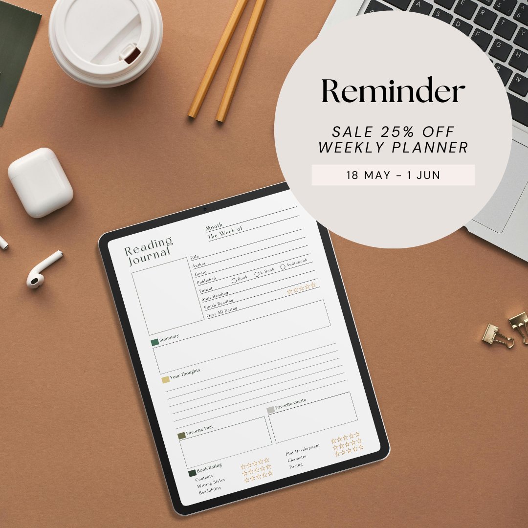 📢 Heads up! 1 week remaining to enjoy a fantastic 25% sale off on our Digital Printable Weekly Planner.

Get your planner by Jun 1st & start planning for success! 🛍️📆

#planner #weeklyplanner #digitalplanner #goodnotes #goodnotesplanner #printable #sale #discount