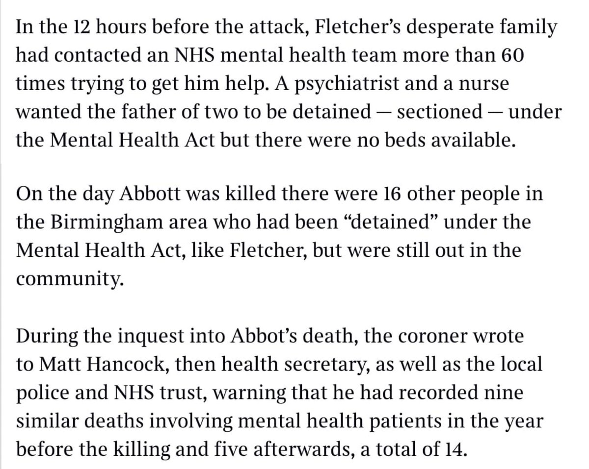 Why does any of this matter? For Nigel Abbott and his killer Kierran Fletcher it was everything. On the day Nigel died, 16 people were waiting for a hospital bed. The coroner said he had reported on 14 similar deaths: