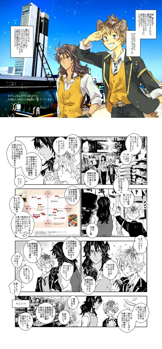 8月まさかのガタケでtwstオンリーが開催されるということなのでレさんとラくんが新潟を食べ歩きするまんがをかきました(??) 