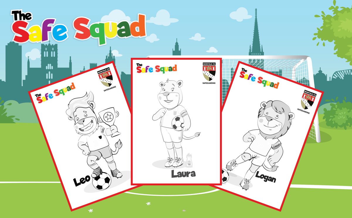Enjoy colouring in the #SafeSquad! 🎨 Download and print from our website and have fun colouring in Leo, Laura and Logan! #Safeguarding 👇 norfolkfa.com/leagues-and-cl…