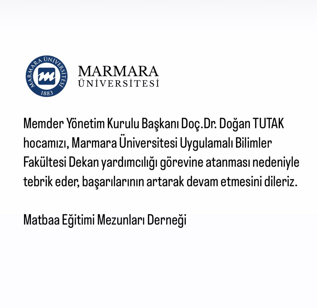 #doğantutak #marmaraüniversitesi #uygulamalıbilimlerfakültesi
#dekanyardımcısı
#memder #matbaaeğitimimezunları