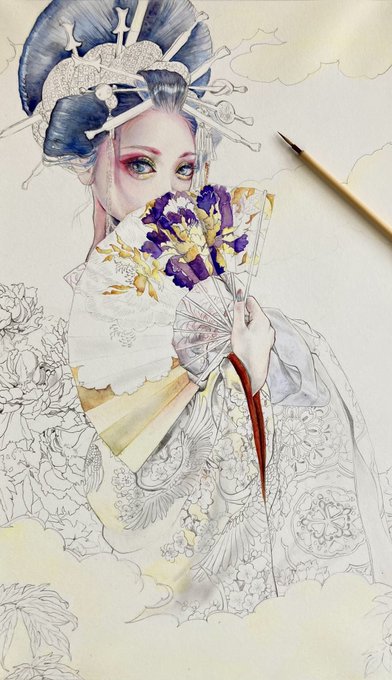 「hair ornament watercolor (medium)」 illustration images(Latest)