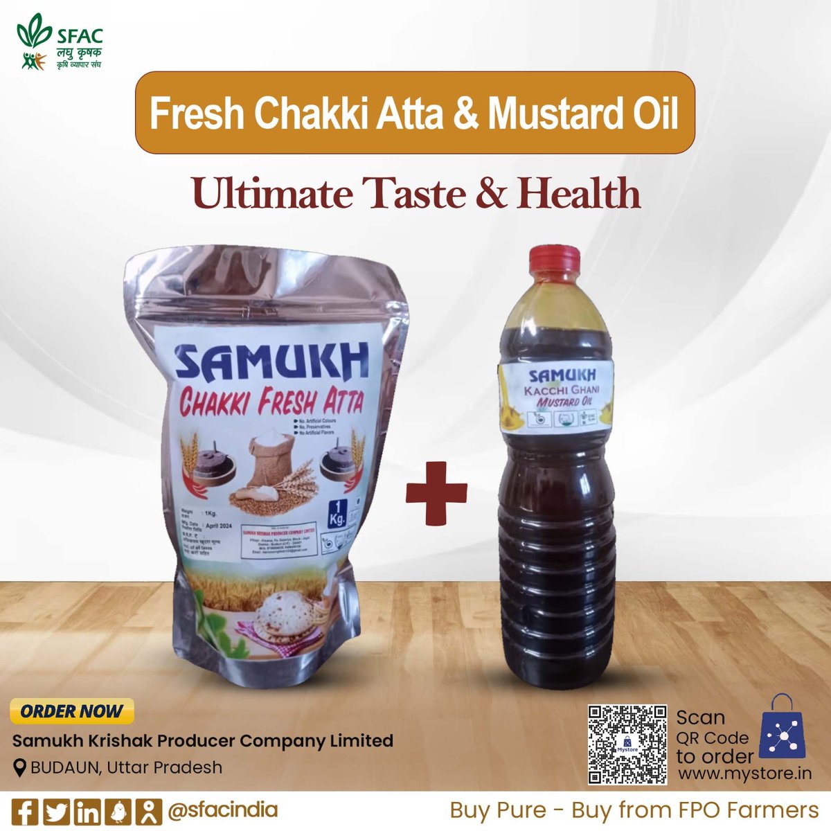 Buy a compo of fiber-rich chakki atta promoting digestive health & weight loss & pure wood-pressed mustard oil boosting immunity.

Order straight from FPO farmers👇

mystore.in/en/product/sam…

🥘

 #VocalForLocal #healthychoices #healthyeating #healthyhabits #tastyrecipes