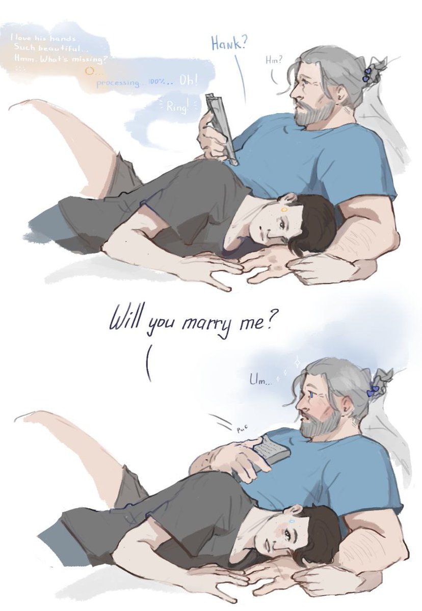 In my fantasies, the first one to propose is always Connor. I imagine it as something really sudden in a quiet home environment. #hannor #hankcon #detroitbecomehuman #dbh #rk800 #hankanderson