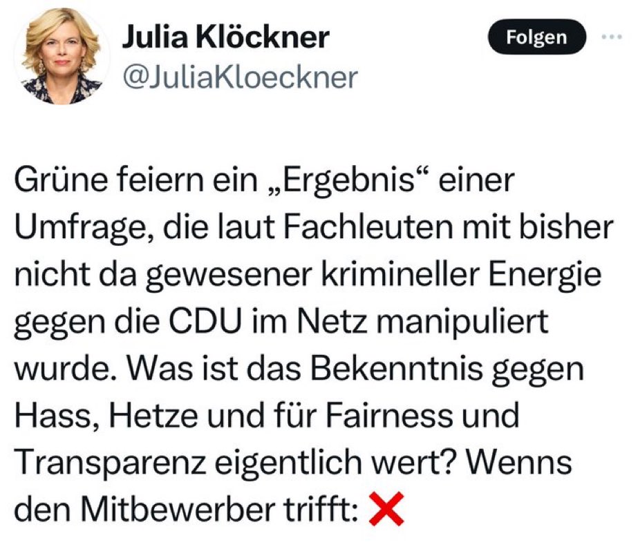 Ich bekenne mich schuldig, Frau @JuliaKloeckner, ich habe die Wahl auch manipuliert. Ich habe mit meiner Stimme einfach für das #VerbrennerVerbot gestimmt. 

Ich entschuldige mich dafür, nicht so abgestimmt zu haben, wie die #CDU es sich gewünscht hätte.