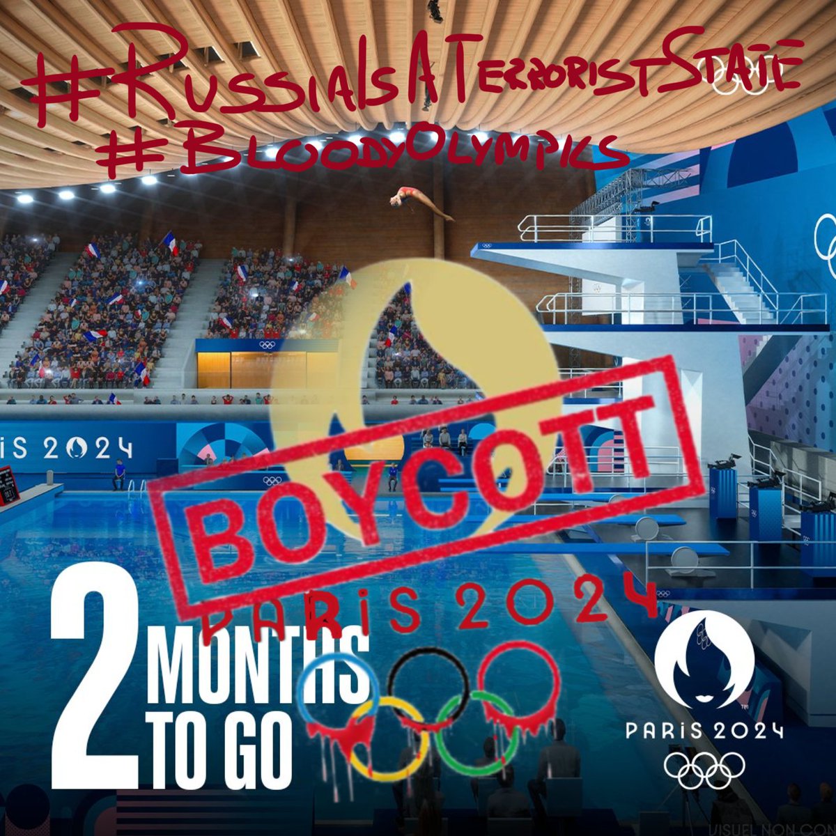 @Olympics I love sports but I will #BoycottParis2024 because you allow ruZZians in your #Orclympics