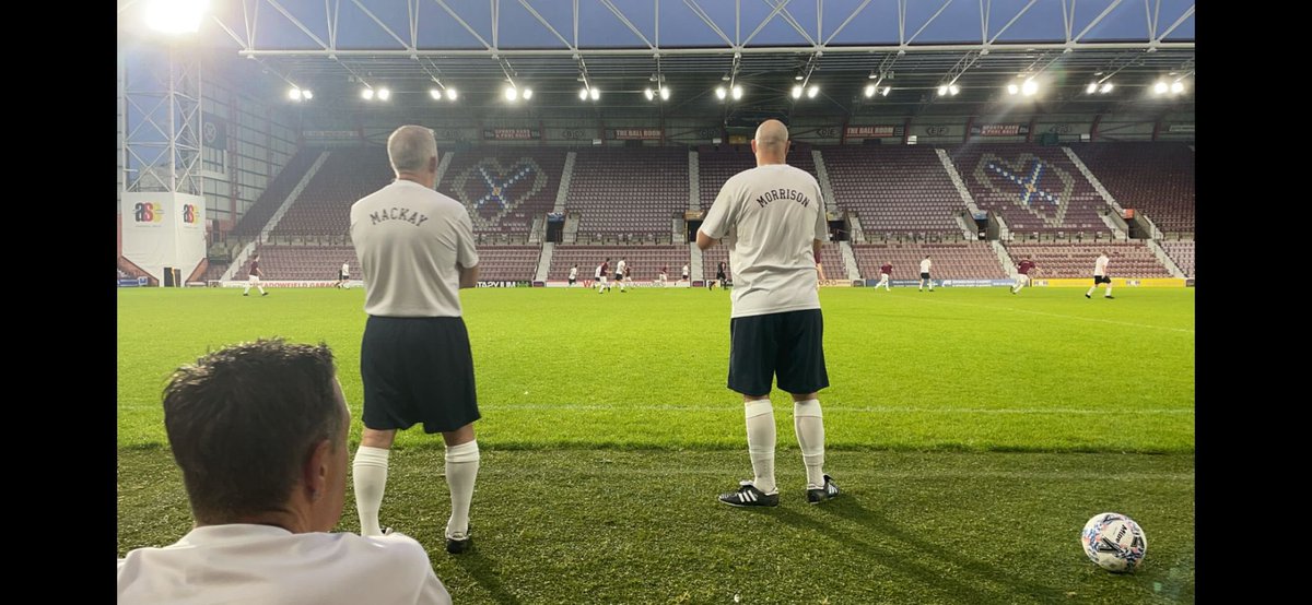 GMO__85's tweet photo. 2nd season playing at the @bighearts match, bit different as it was under the lights this year!

Amazing feeling playing on the Tynecastle pitch with my pal @SGHMFC, having my laddie as ‘mascot’ with my wife and laddies watching in the stands. https://t.co/1RogQgWXOR