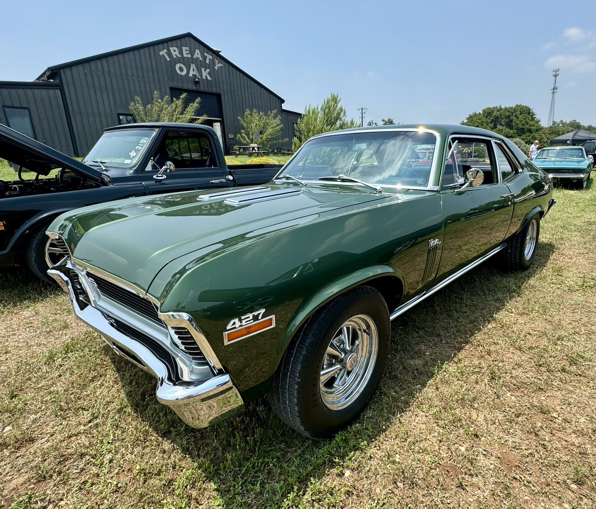 Absolute beautiful green Nova at @TreatyOakTX at the classic car show and bourbon event. When it comes to color, this one took the prize! #classiccar