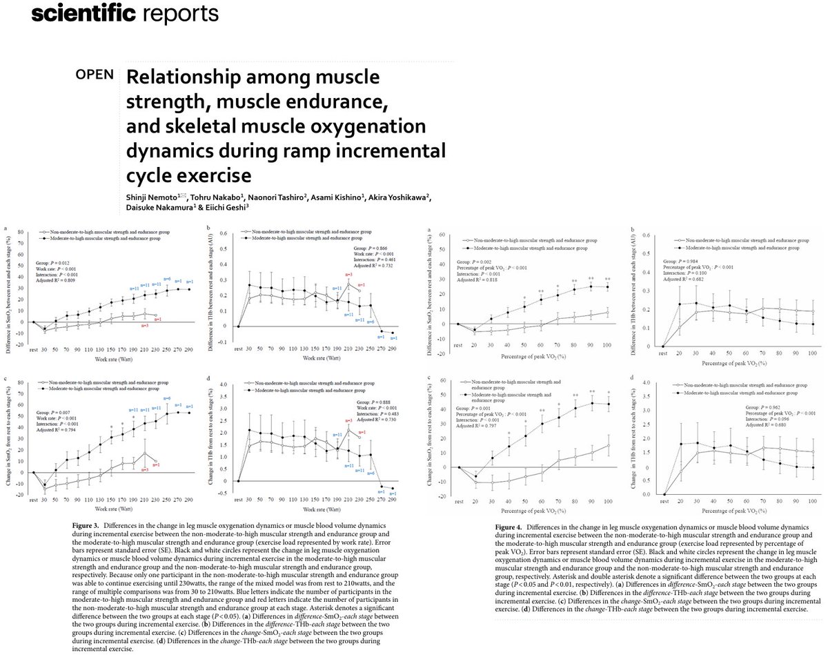 Here, those with moderate-to-high levels of both muscle strength and endurance exhibited higher skeletal muscle oxygenation dynamics in the leg muscles during moderate- or high-intensity exercise loads compared to those with low levels of muscle strength and/or muscle endurance.