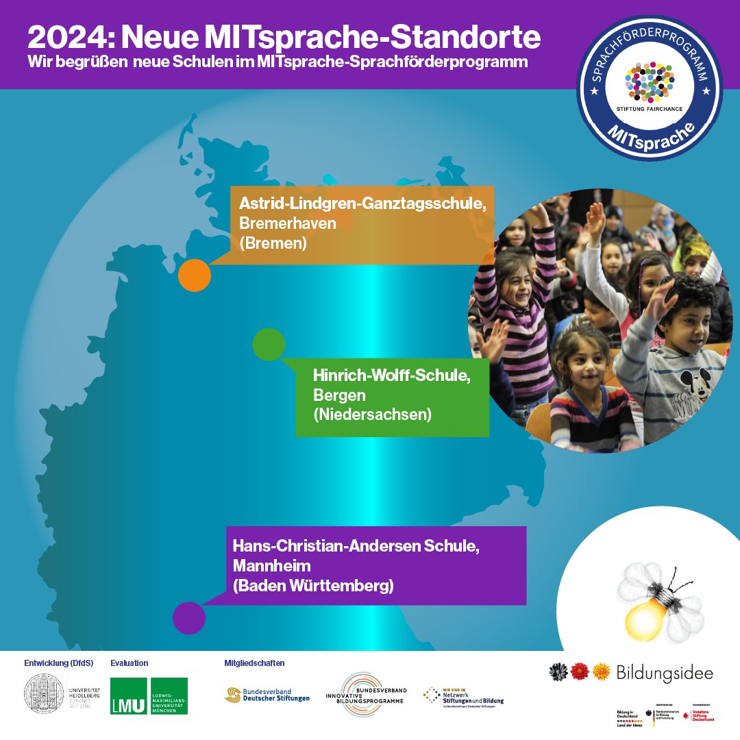 Nachdem wir in der letzten Woche neue #Grundschulen in Schleswig-Holstein, Berlin und Bremen begrüßen durften, möchten wir heute drei weitere Bildungseinrichtungen begrüßen, die nun die #Sprachförderung ihrer Kinder mit #MITsprache systematisch organisieren.