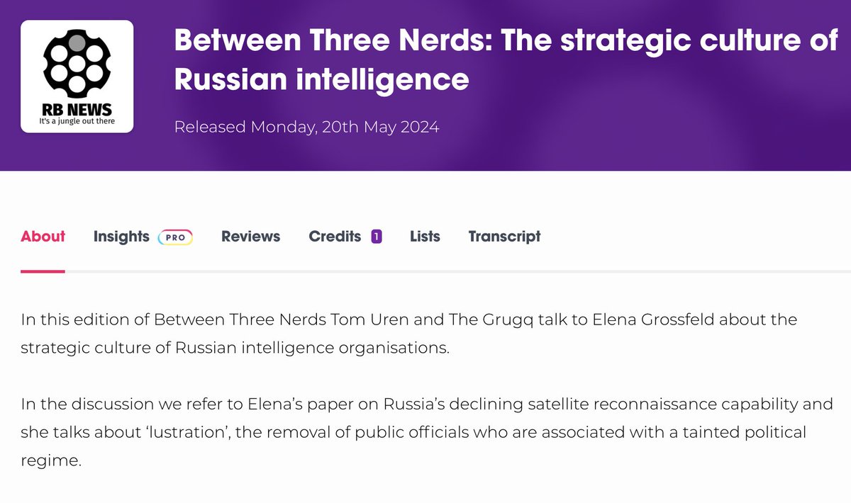 🇷🇺🔍 What is the strategic culture of Russian intelligence? In this podcast episode of 'Between Three Nerds', @kloosha explores Russia’s declining satellite reconnaissance capability. Listen to it 👇 podchaser.com/podcasts/risky…