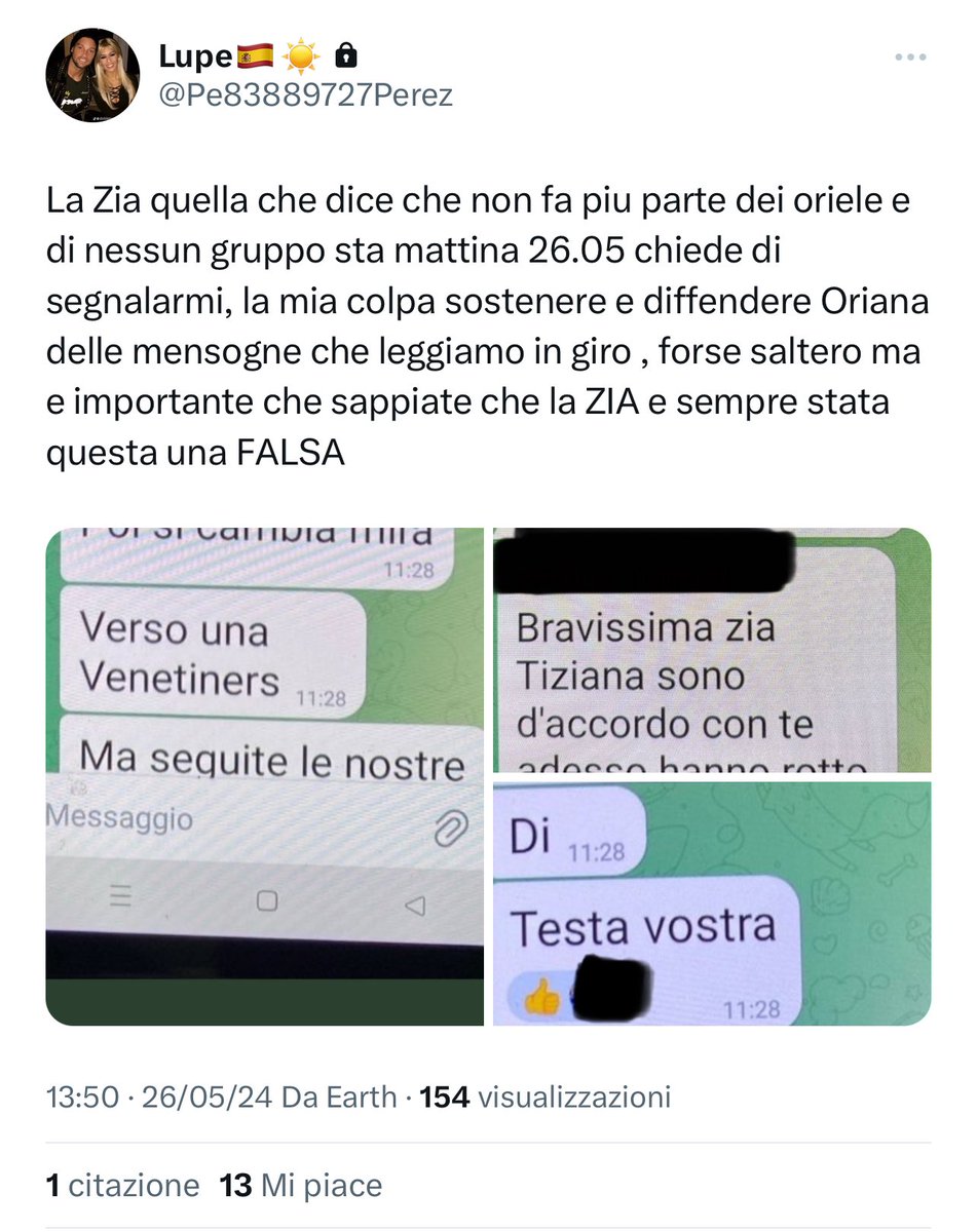 Fermatevi ..perché  state dando follia. È da un anno e mezzo che plagiate menti con il vostro modo di fare per guerre PERSONALI . Questi messaggi poi nn mi stupiscono perché il modo di agire non è mai cambiato. Si agisce Sempre nelle retrovie come i vigliacchi e senza 🫢. #oriele